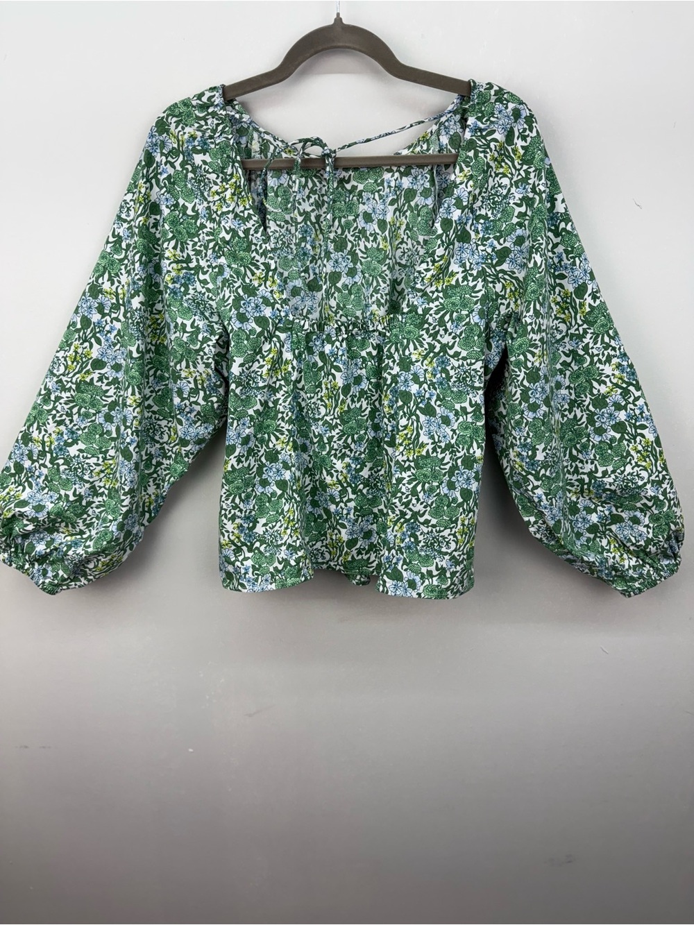 J.Crew Tie-Back Stretch Cotton Poplin-blend Top Blouse Fete Floral Green Sz. 14 - Picture 8 of 15
